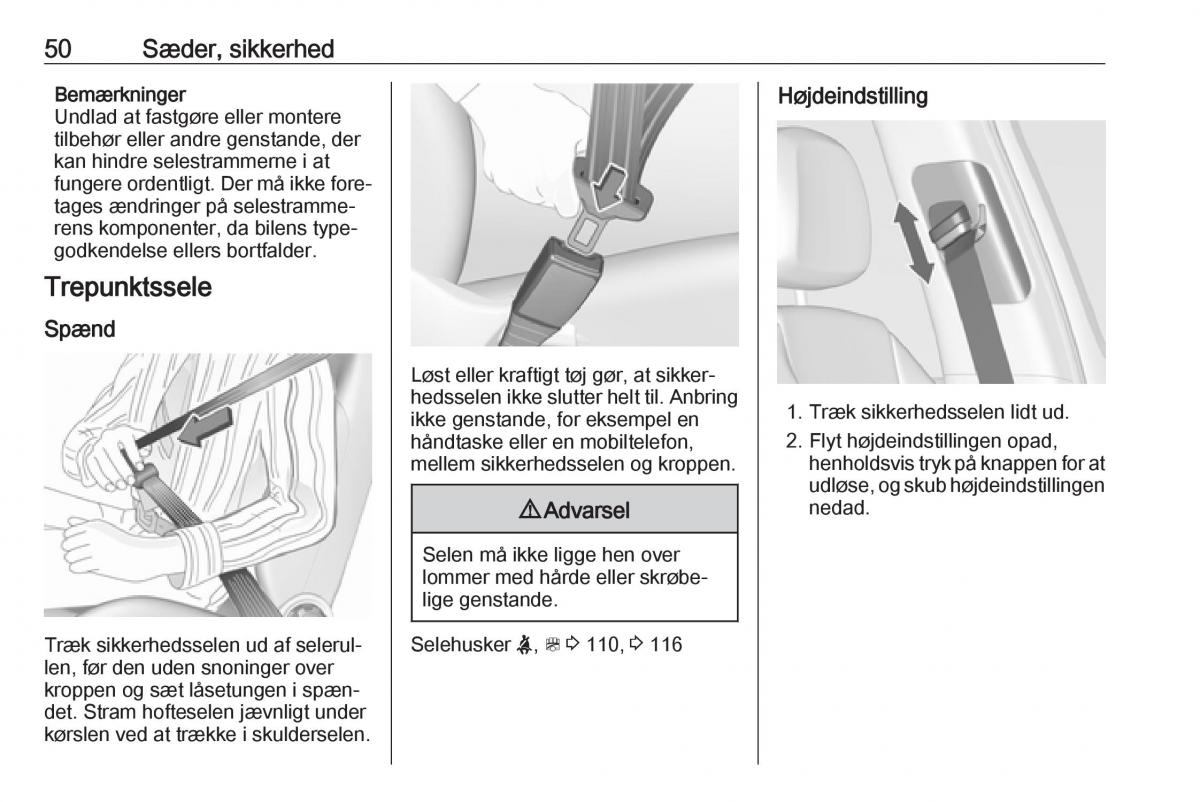 Opel Zafira C FL Bilens instruktionsbog / page 52