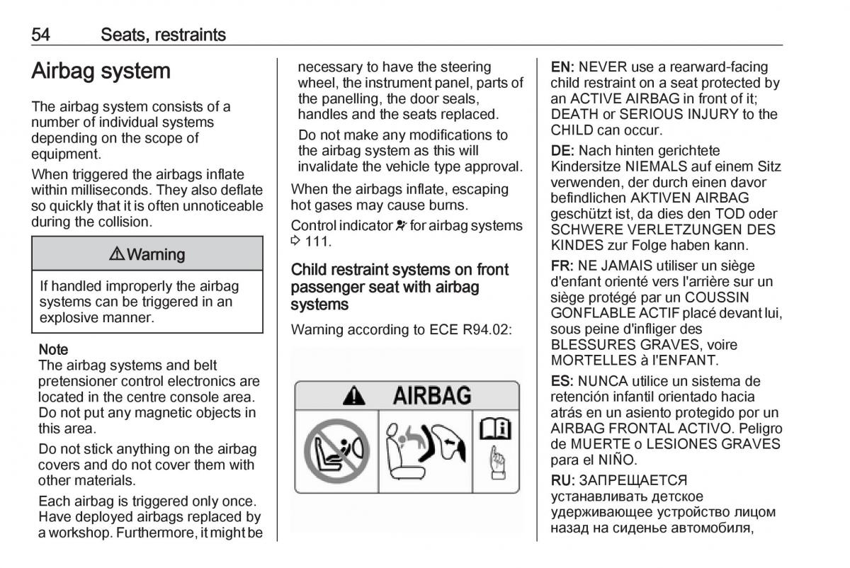 Opel Zafira C FL owners manual / page 56