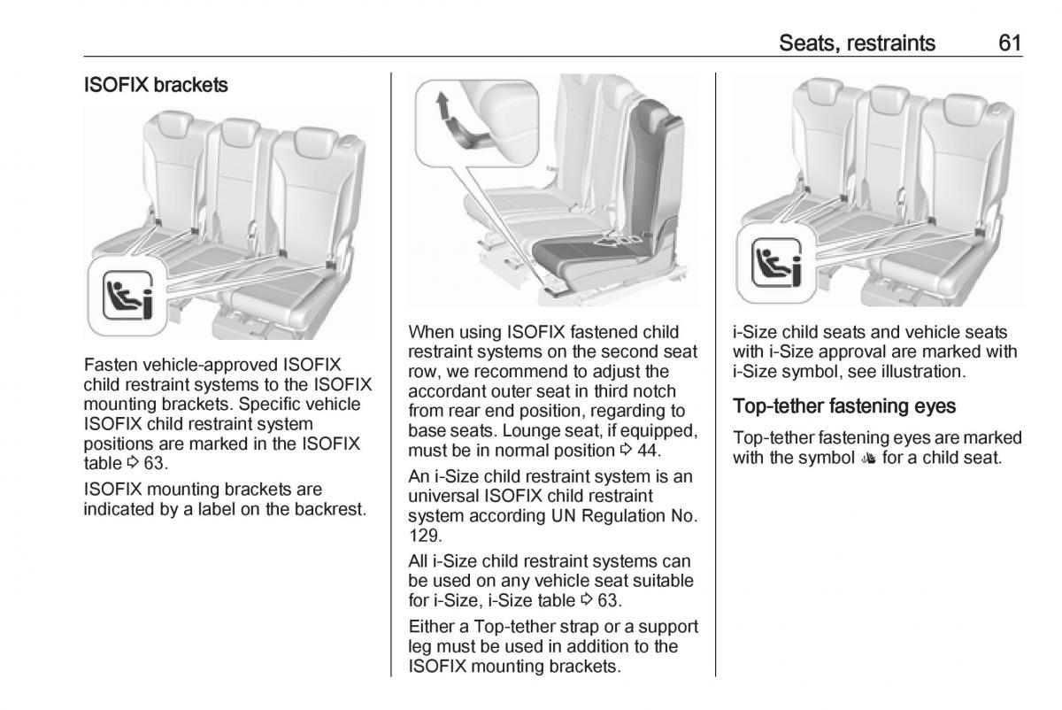 Opel Zafira C FL owners manual / page 63