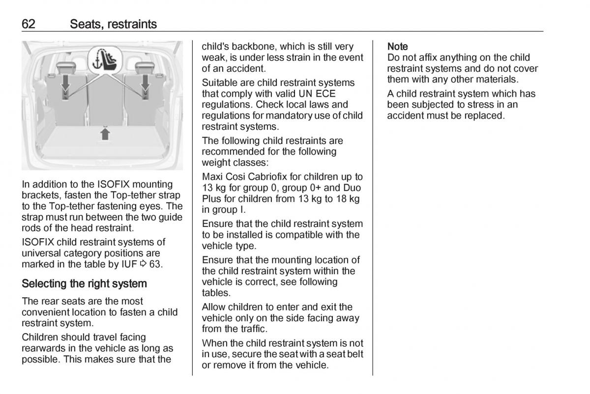 Opel Zafira C FL owners manual / page 64