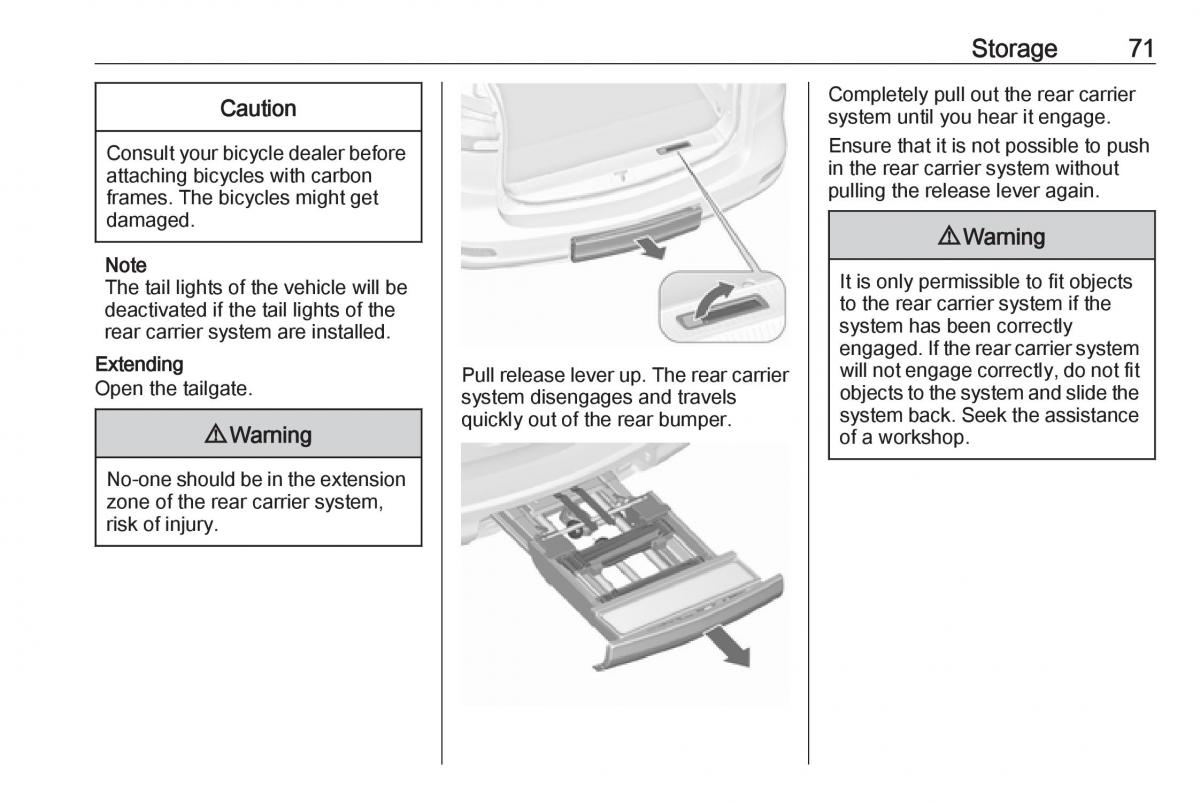 Opel Zafira C FL owners manual / page 73