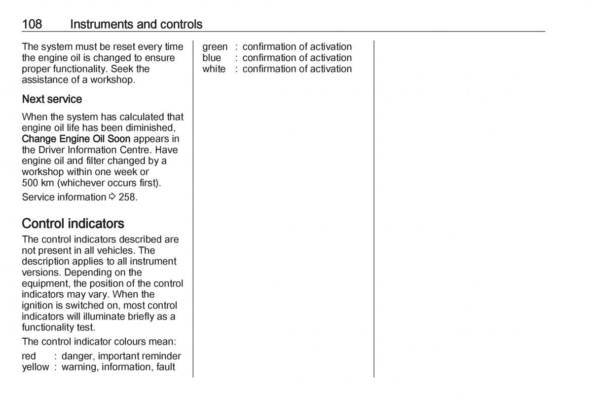 Opel Zafira C FL owners manual / page 110