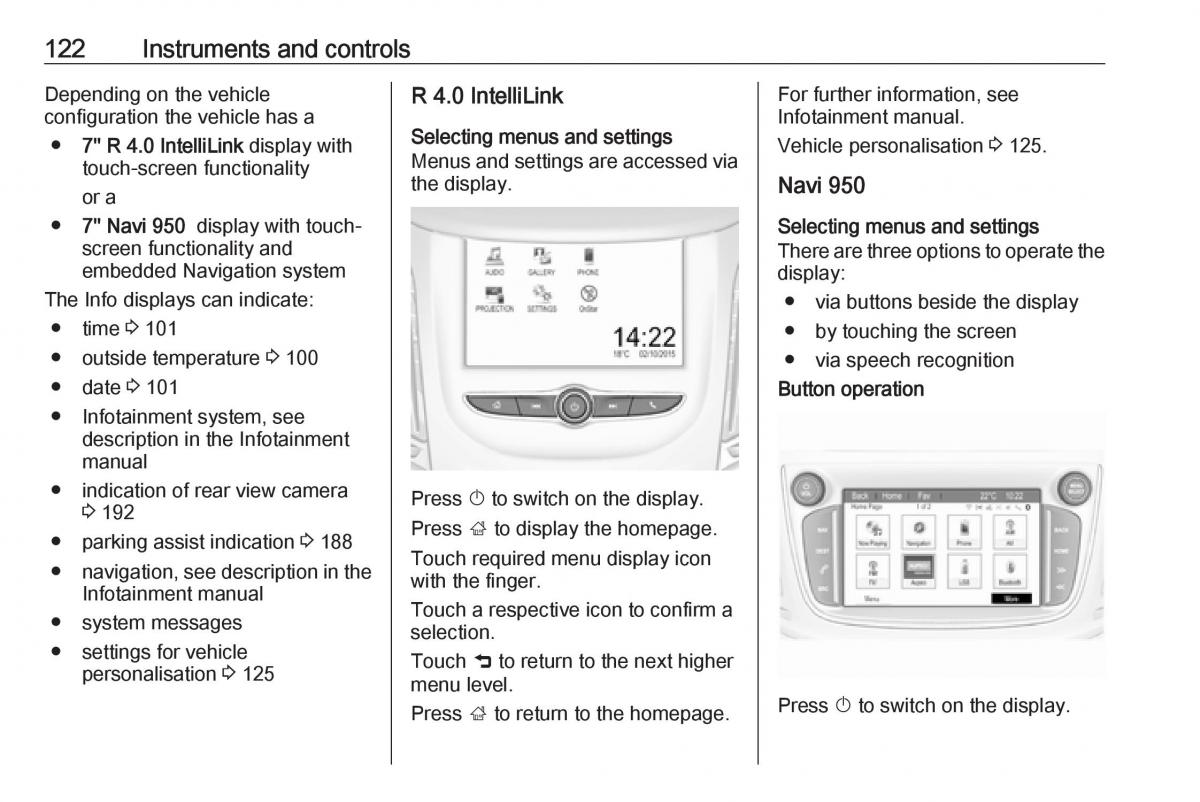 Opel Zafira C FL owners manual / page 124