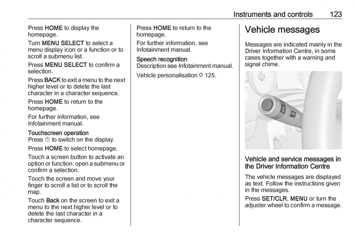 Opel Zafira C FL owners manual / page 125