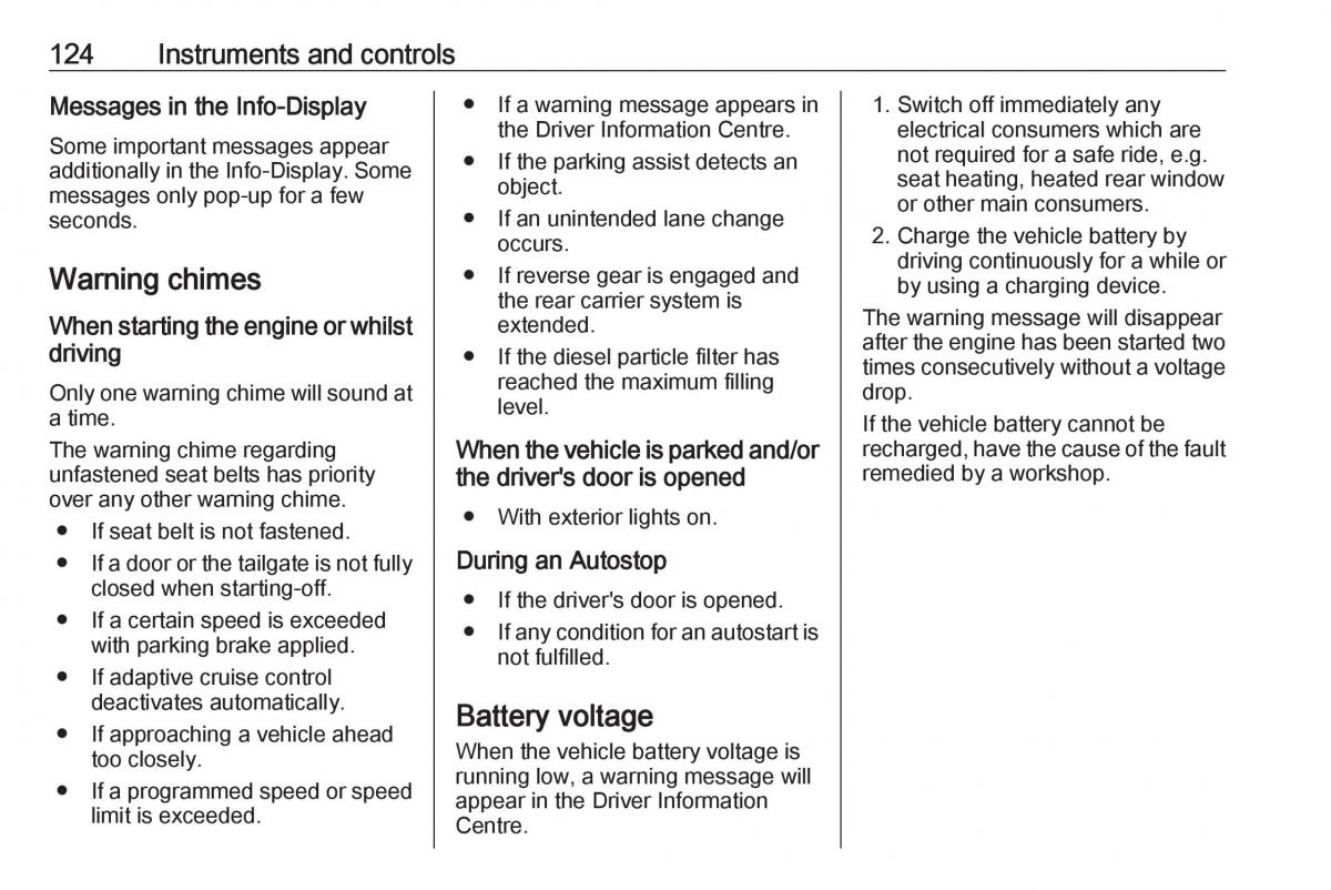 Opel Zafira C FL owners manual / page 126