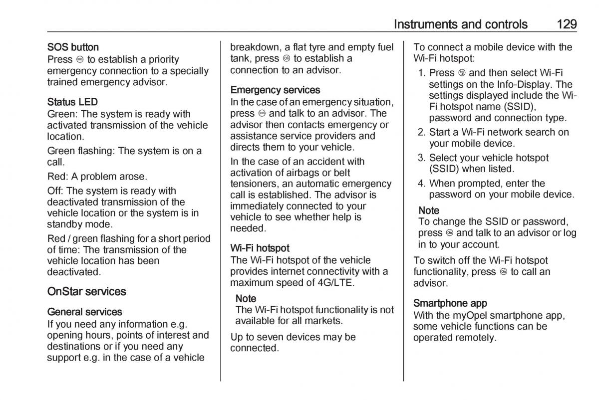 Opel Zafira C FL owners manual / page 131