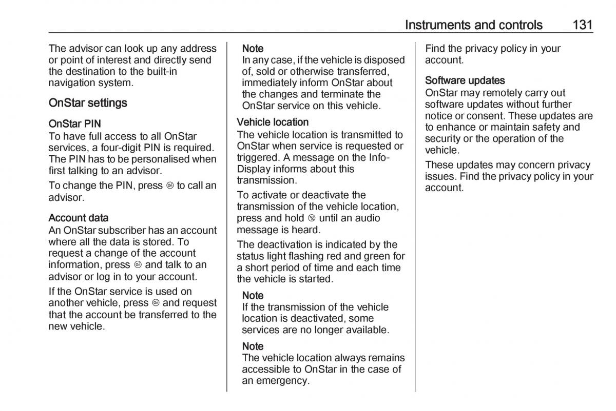 Opel Zafira C FL owners manual / page 133