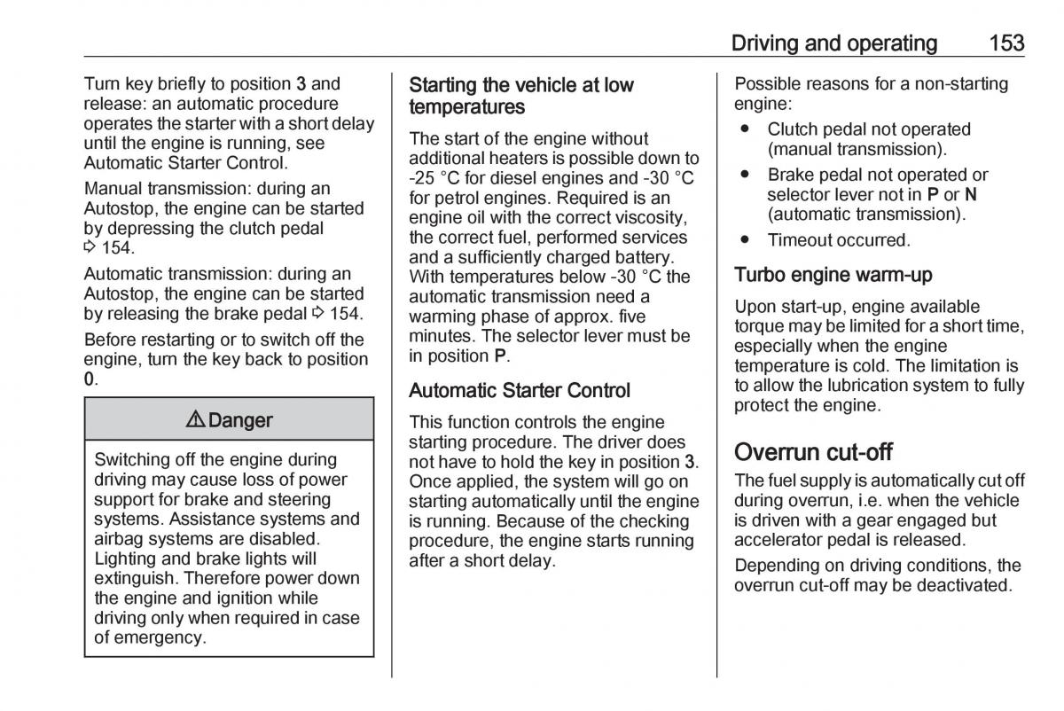 Opel Zafira C FL owners manual / page 155