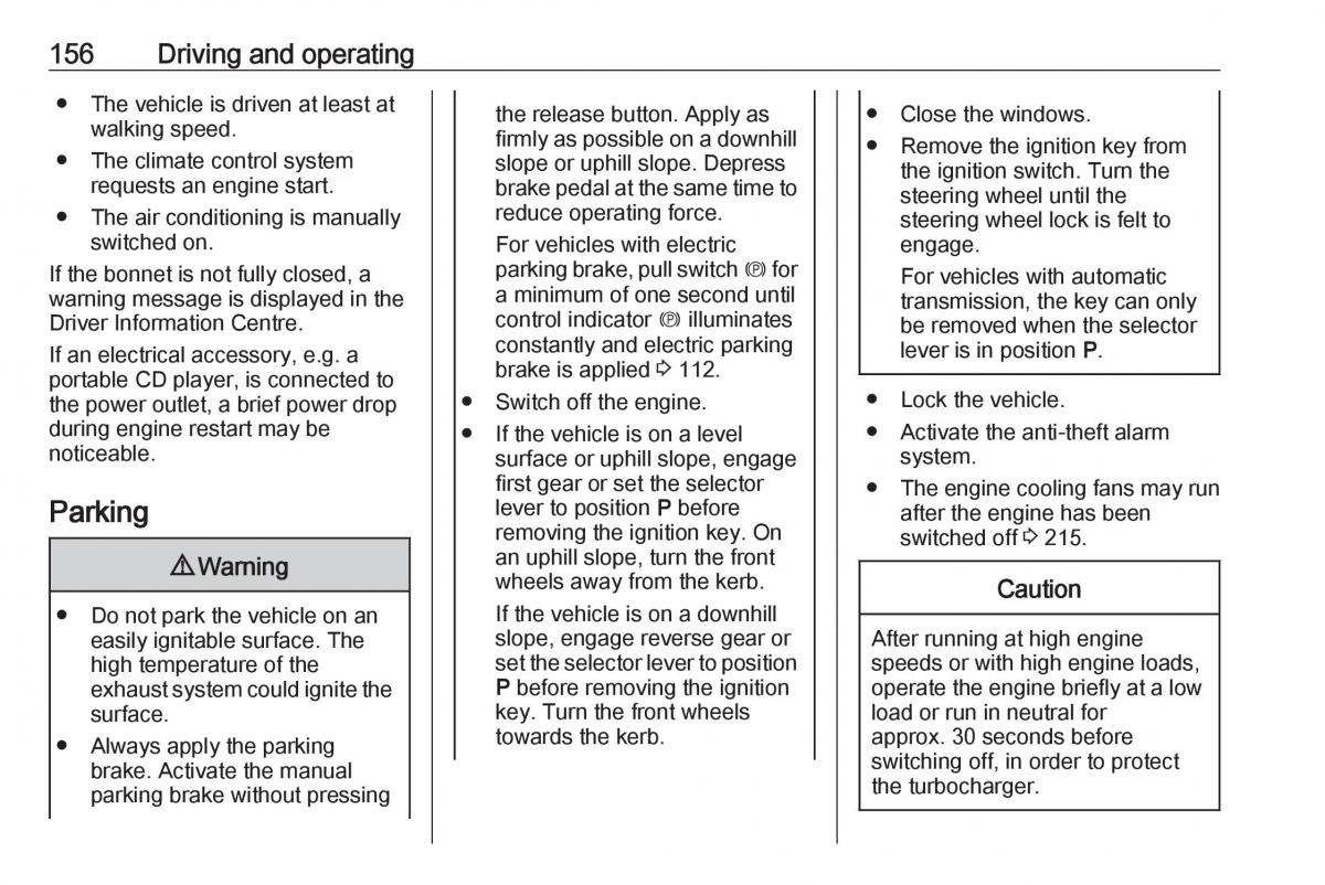 Opel Zafira C FL owners manual / page 158