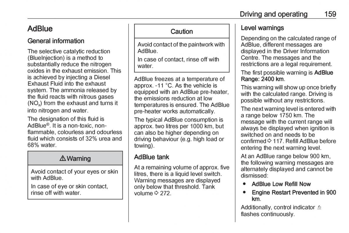 Opel Zafira C FL owners manual / page 161