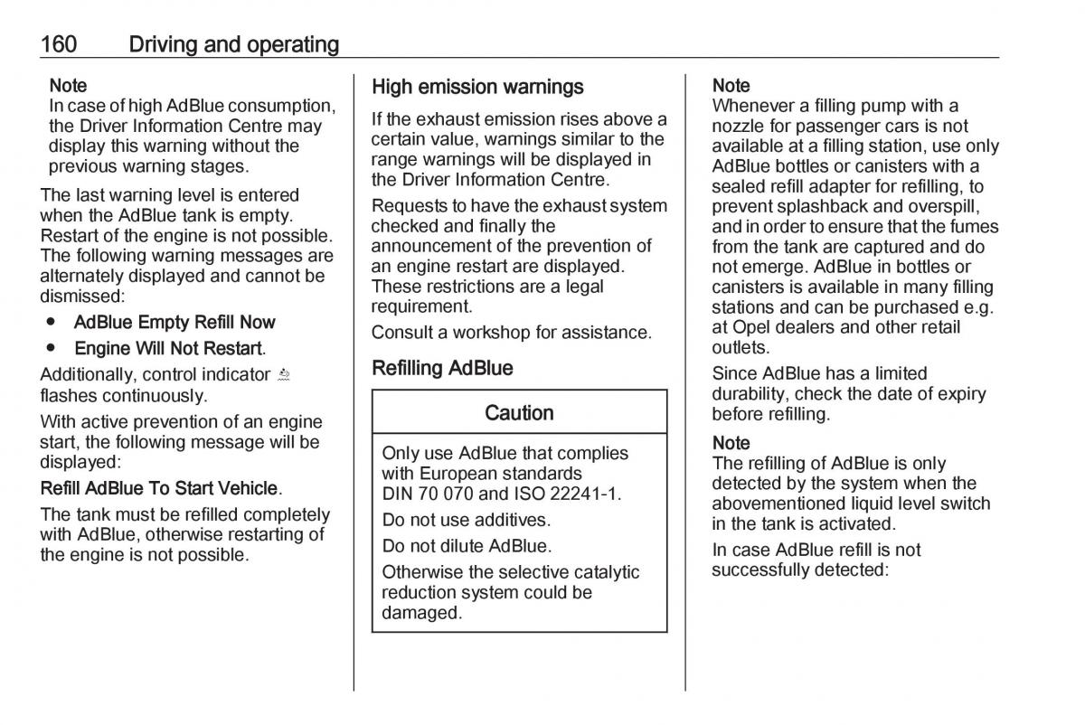 Opel Zafira C FL owners manual / page 162