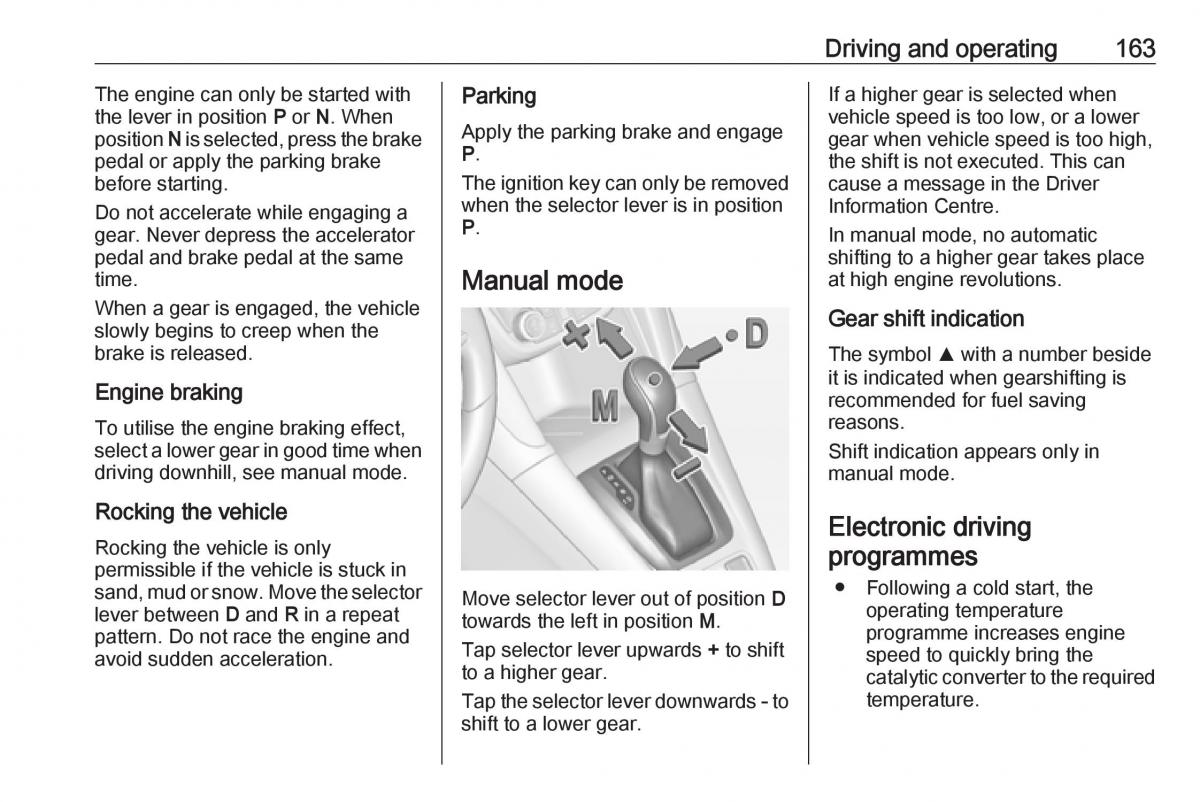 Opel Zafira C FL owners manual / page 165