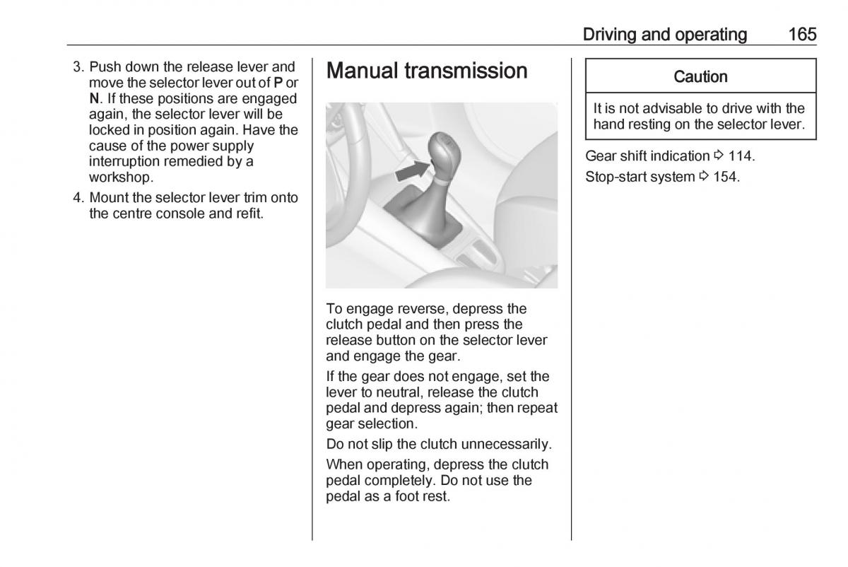 Opel Zafira C FL owners manual / page 167