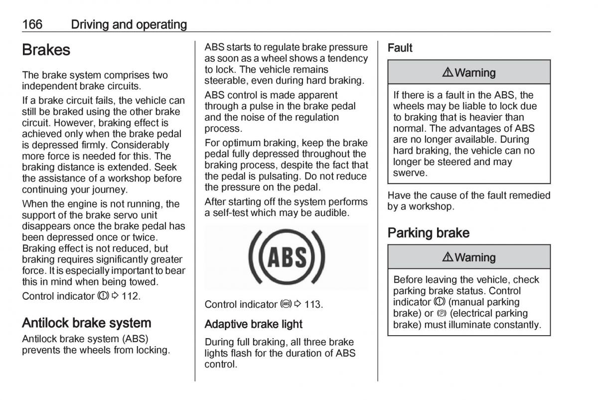 Opel Zafira C FL owners manual / page 168