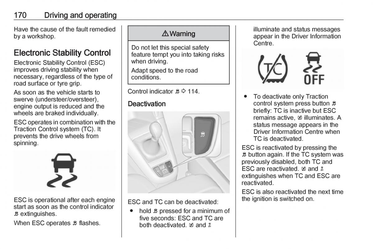 Opel Zafira C FL owners manual / page 172