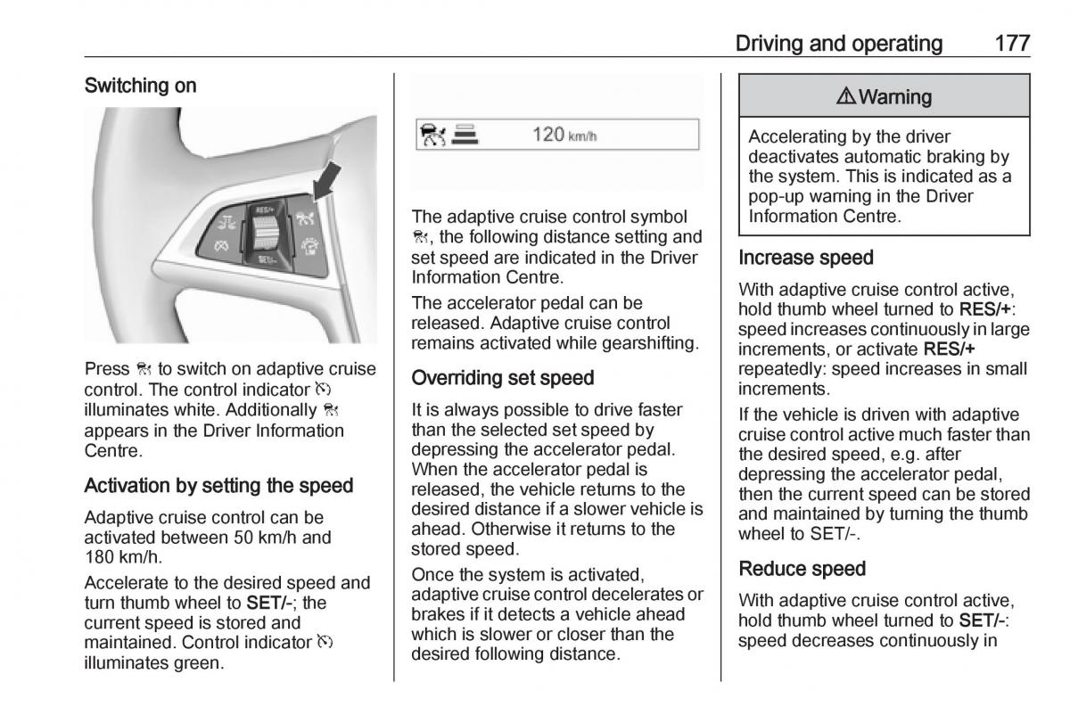 Opel Zafira C FL owners manual / page 179