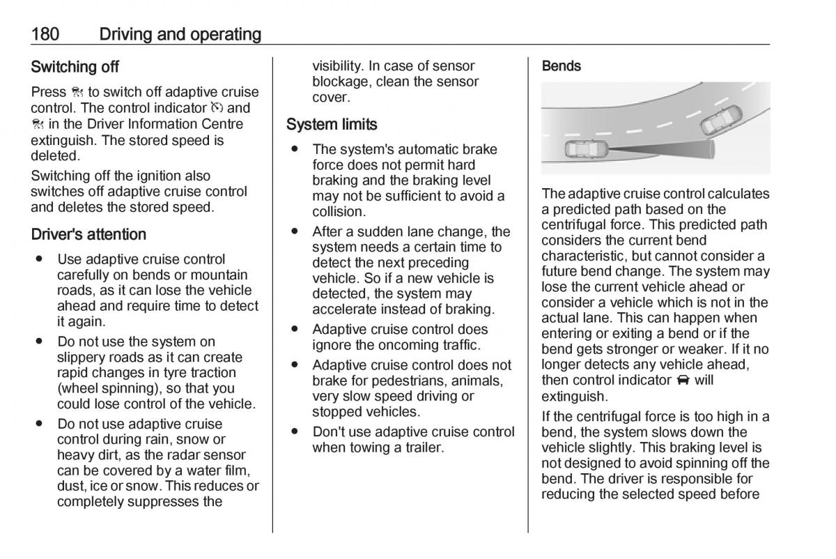 Opel Zafira C FL owners manual / page 182