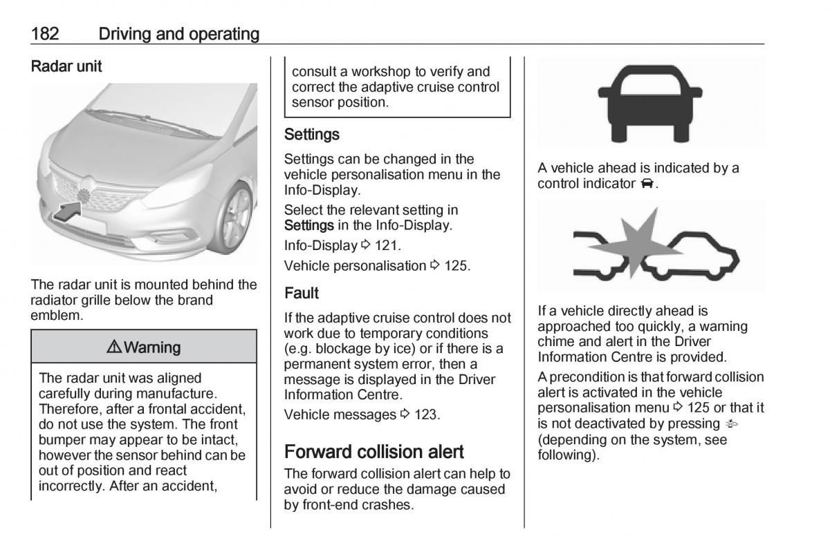 Opel Zafira C FL owners manual / page 184