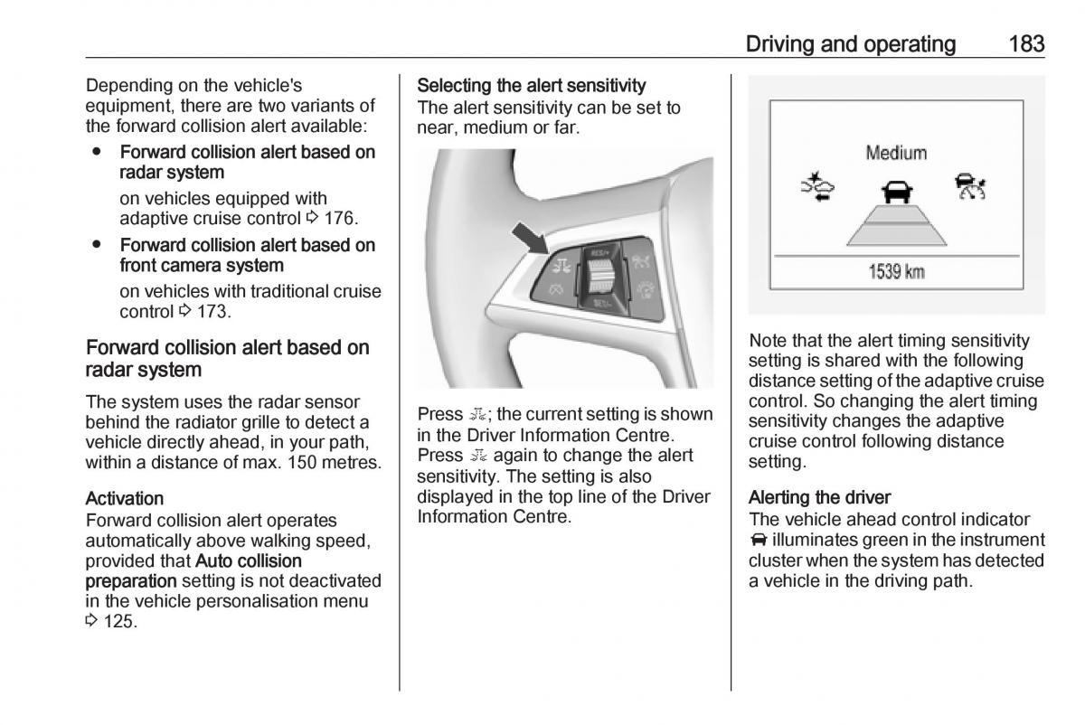 Opel Zafira C FL owners manual / page 185