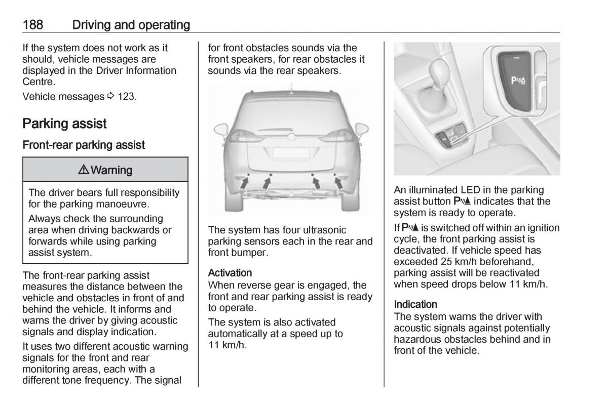 Opel Zafira C FL owners manual / page 190