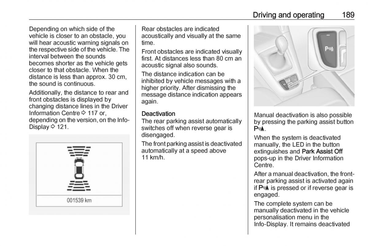 Opel Zafira C FL owners manual / page 191