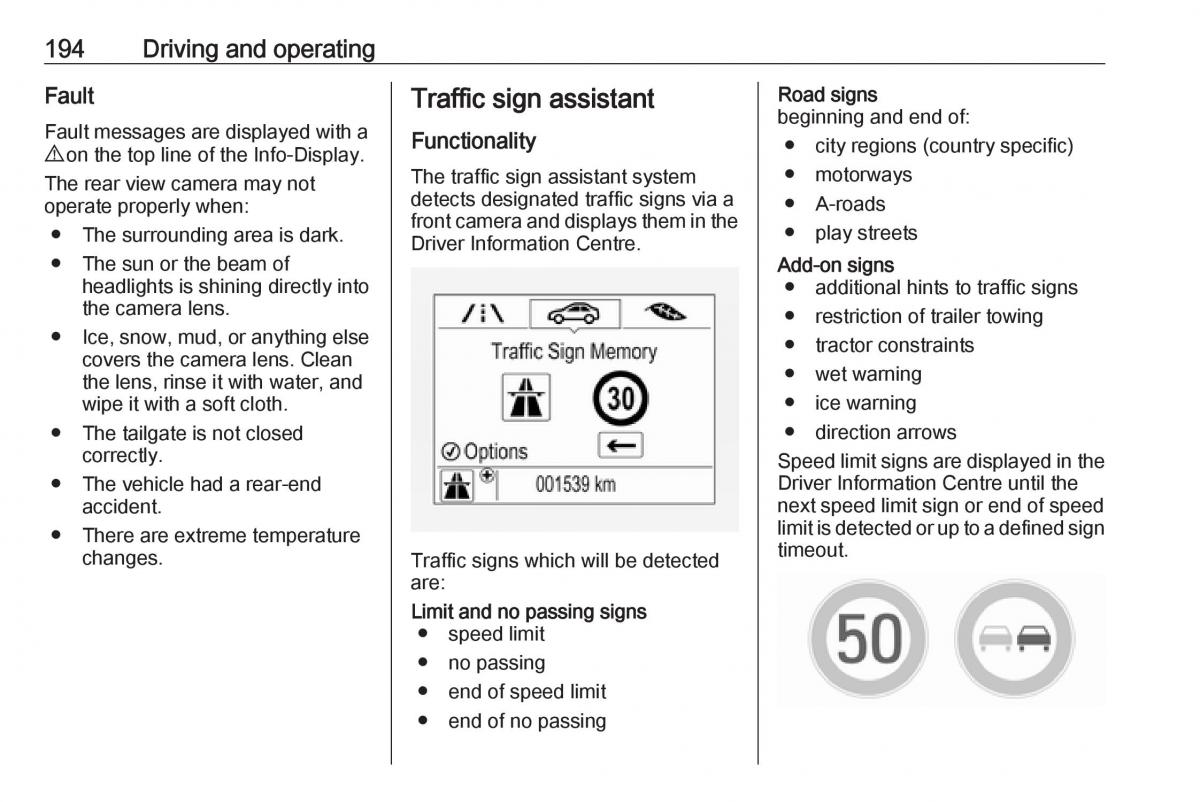 Opel Zafira C FL owners manual / page 196