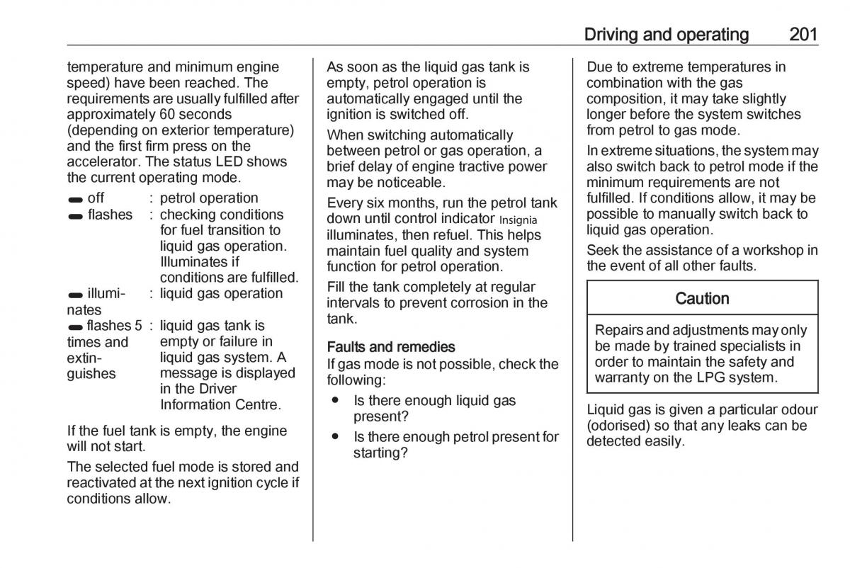 Opel Zafira C FL owners manual / page 203