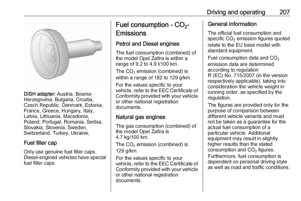 Opel Zafira C FL owners manual / page 209