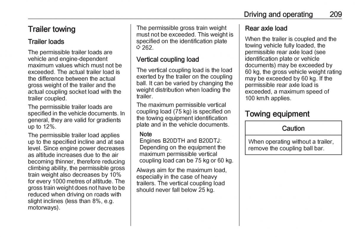 Opel Zafira C FL owners manual / page 211