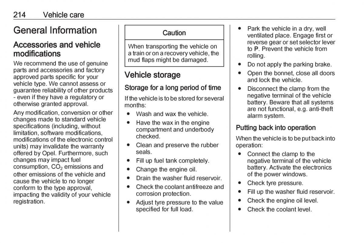 Opel Zafira C FL owners manual / page 216