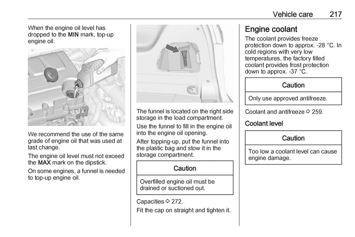 Opel Zafira C FL owners manual / page 219