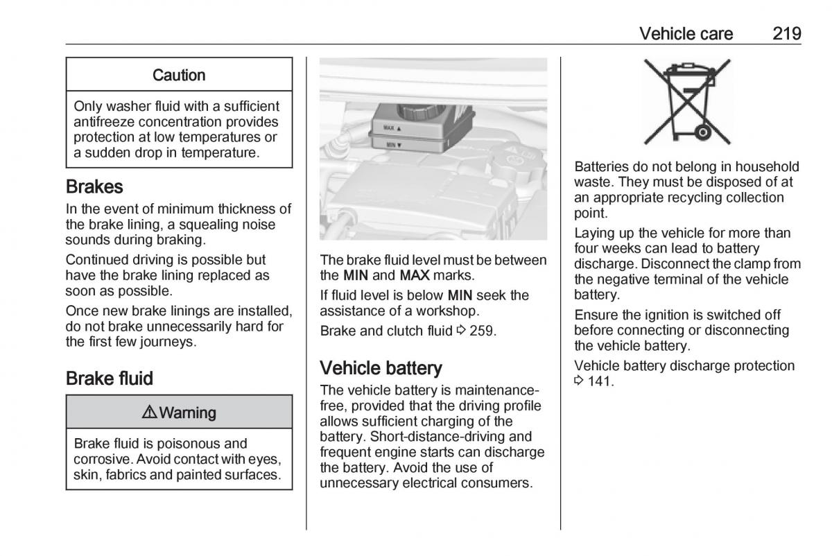 Opel Zafira C FL owners manual / page 221