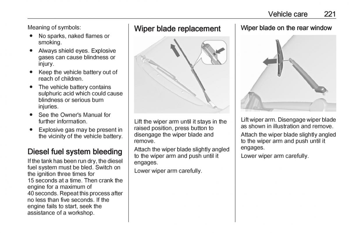 Opel Zafira C FL owners manual / page 223