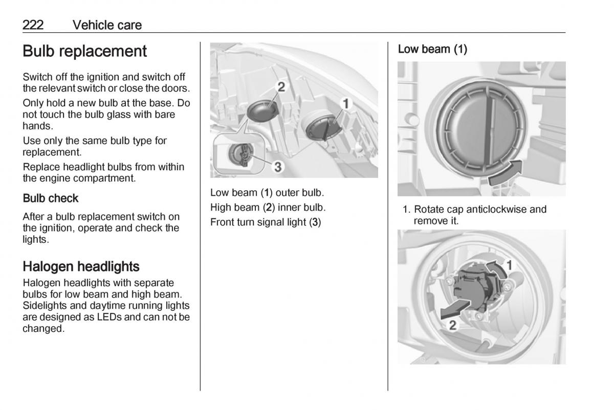 Opel Zafira C FL owners manual / page 224