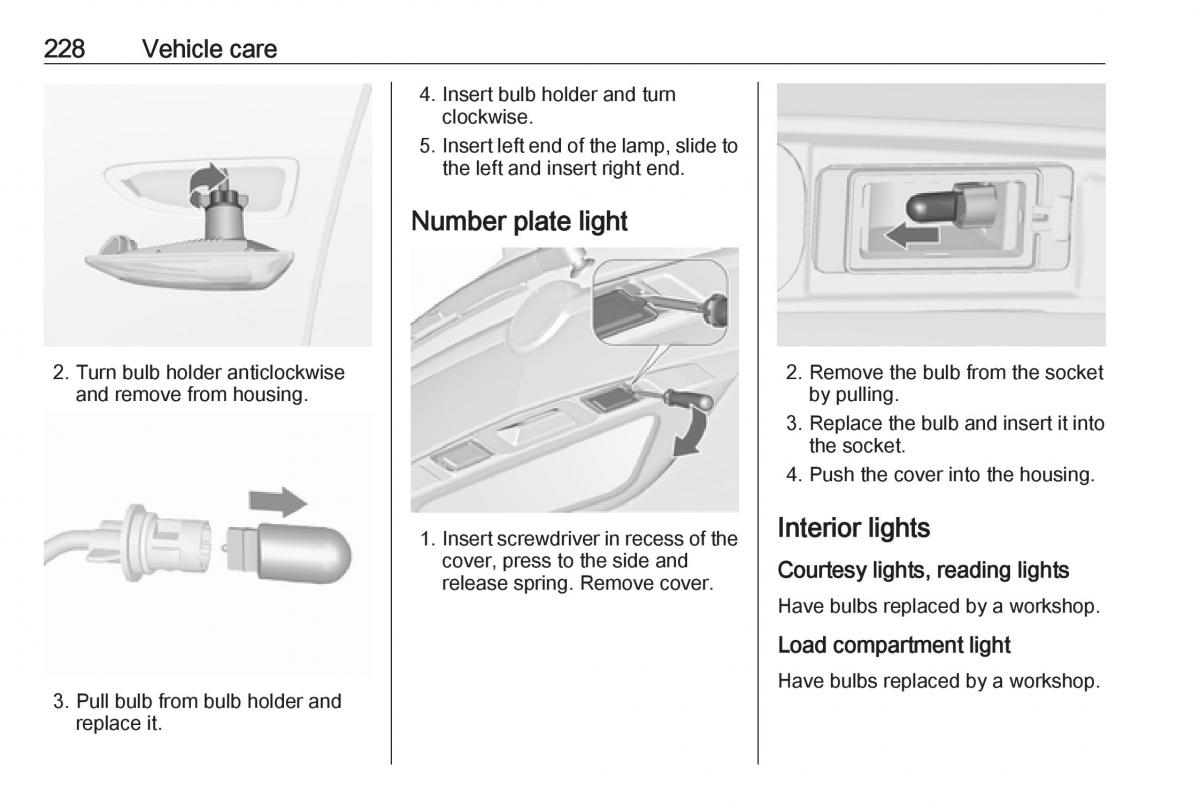 Opel Zafira C FL owners manual / page 230