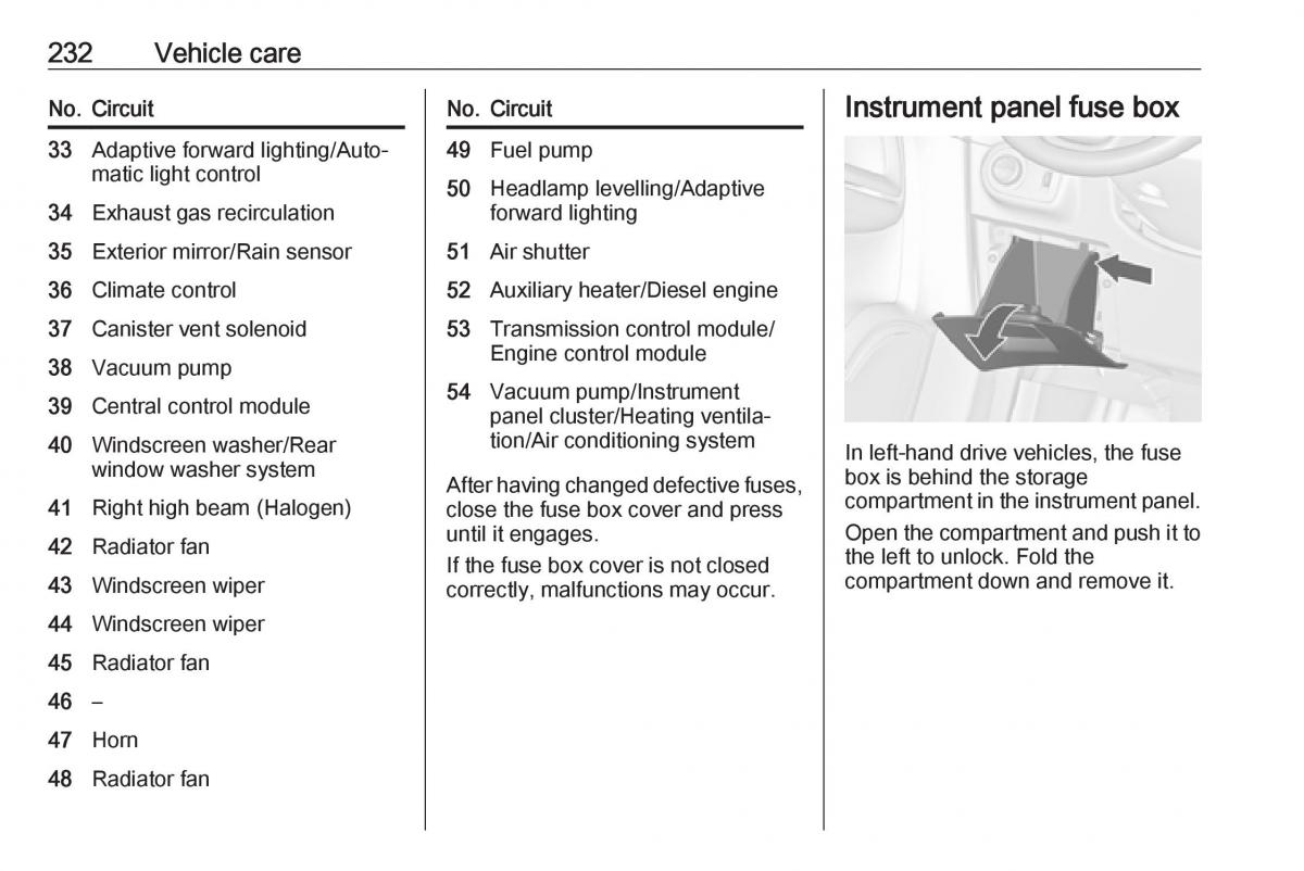 Opel Zafira C FL owners manual / page 234