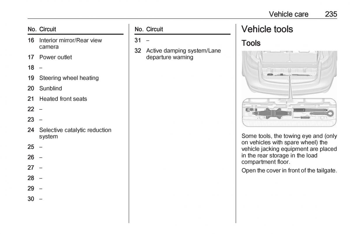 Opel Zafira C FL owners manual / page 237