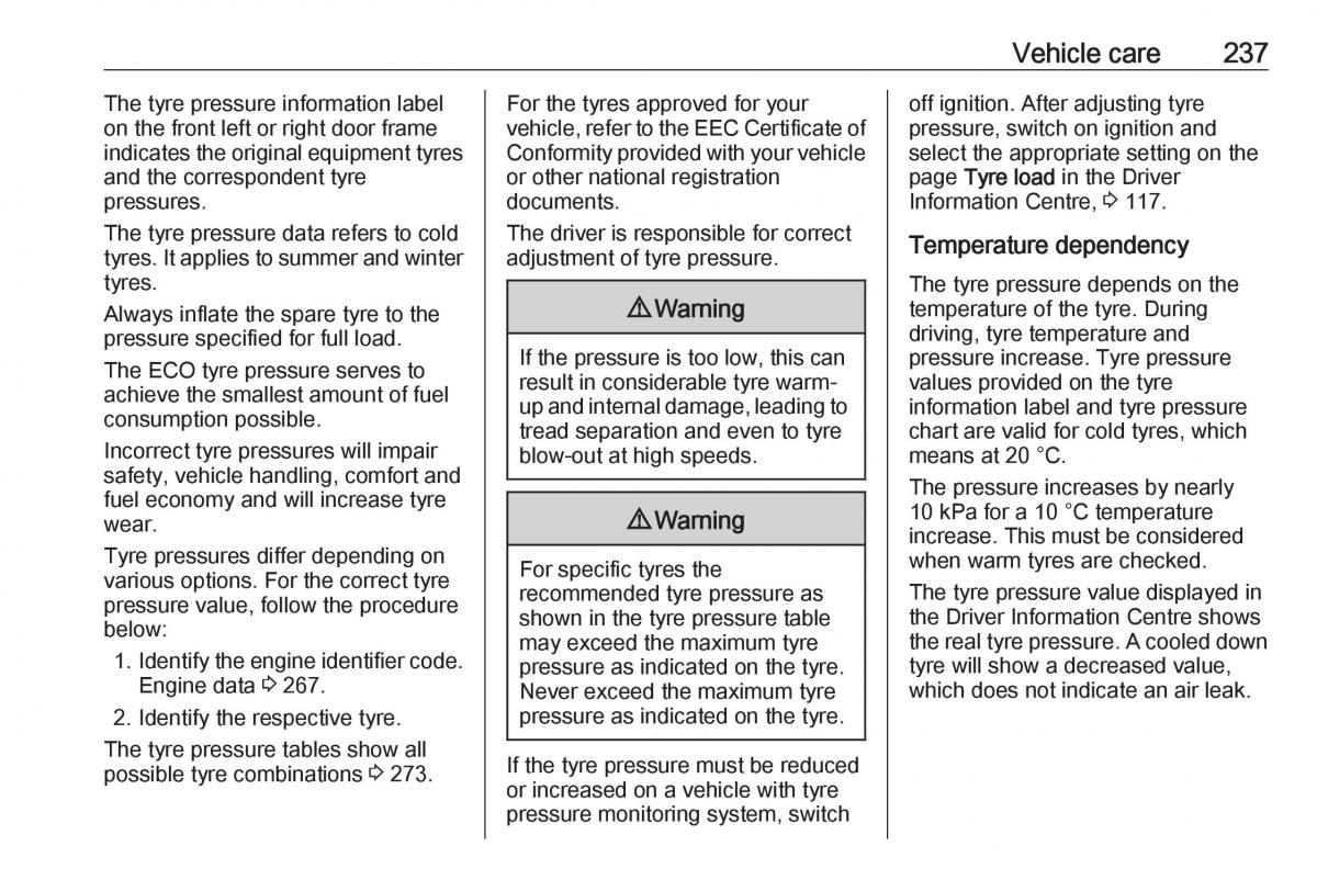 Opel Zafira C FL owners manual / page 239