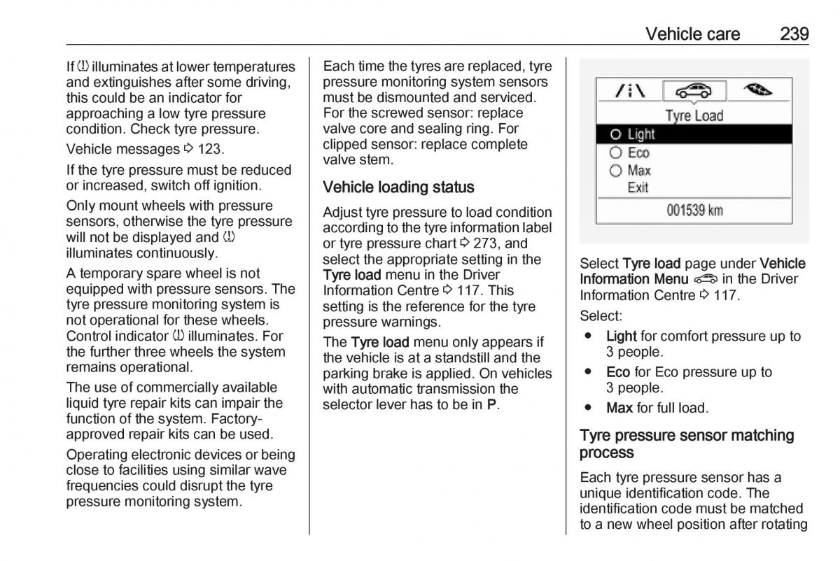 Opel Zafira C FL owners manual / page 241