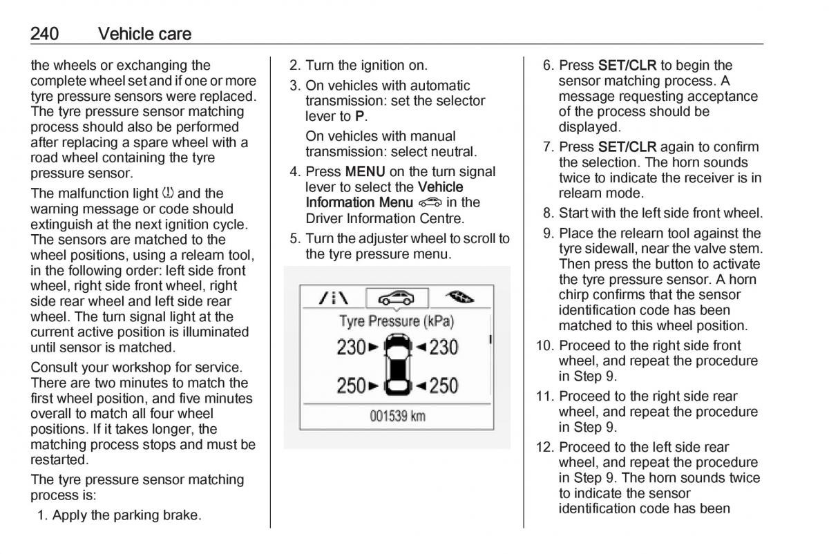 Opel Zafira C FL owners manual / page 242