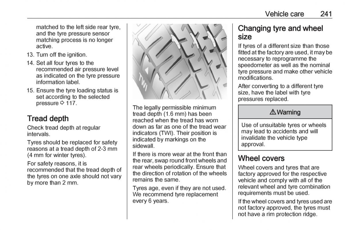 Opel Zafira C FL owners manual / page 243