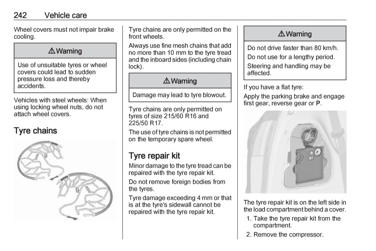 Opel Zafira C FL owners manual / page 244