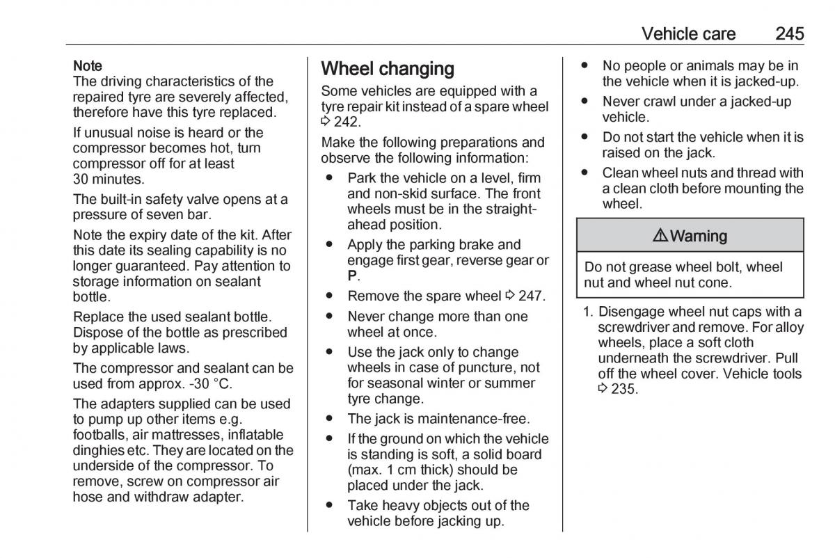 Opel Zafira C FL owners manual / page 247