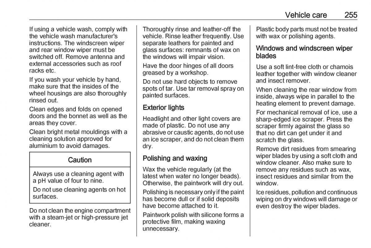 Opel Zafira C FL owners manual / page 257