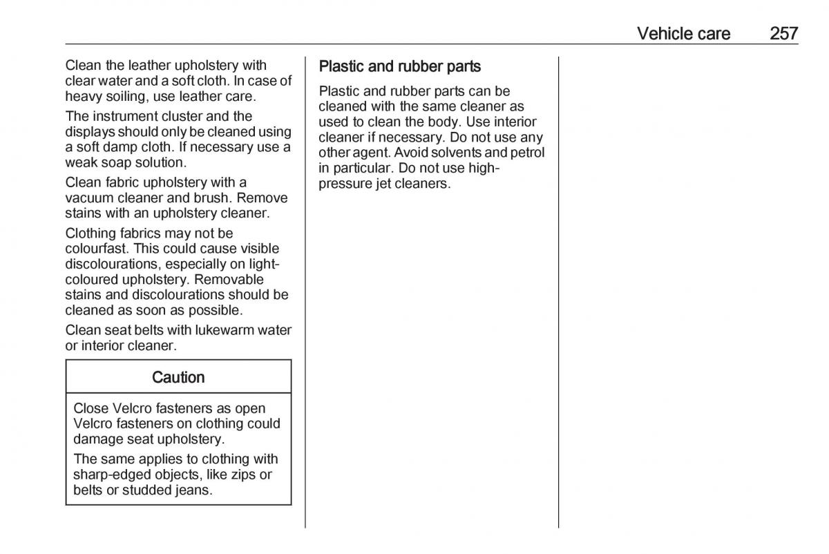 Opel Zafira C FL owners manual / page 259