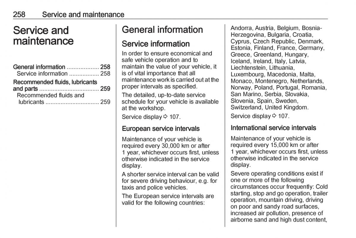 Opel Zafira C FL owners manual / page 260