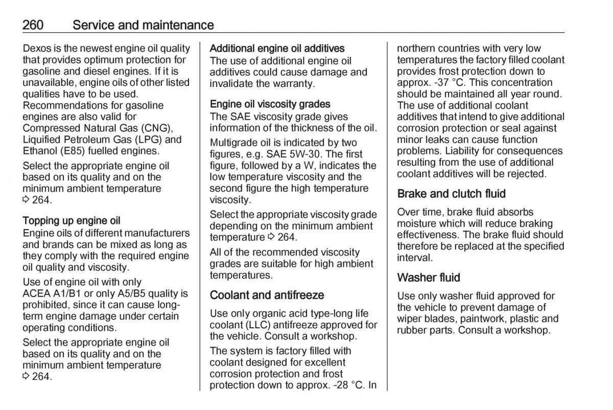 Opel Zafira C FL owners manual / page 262