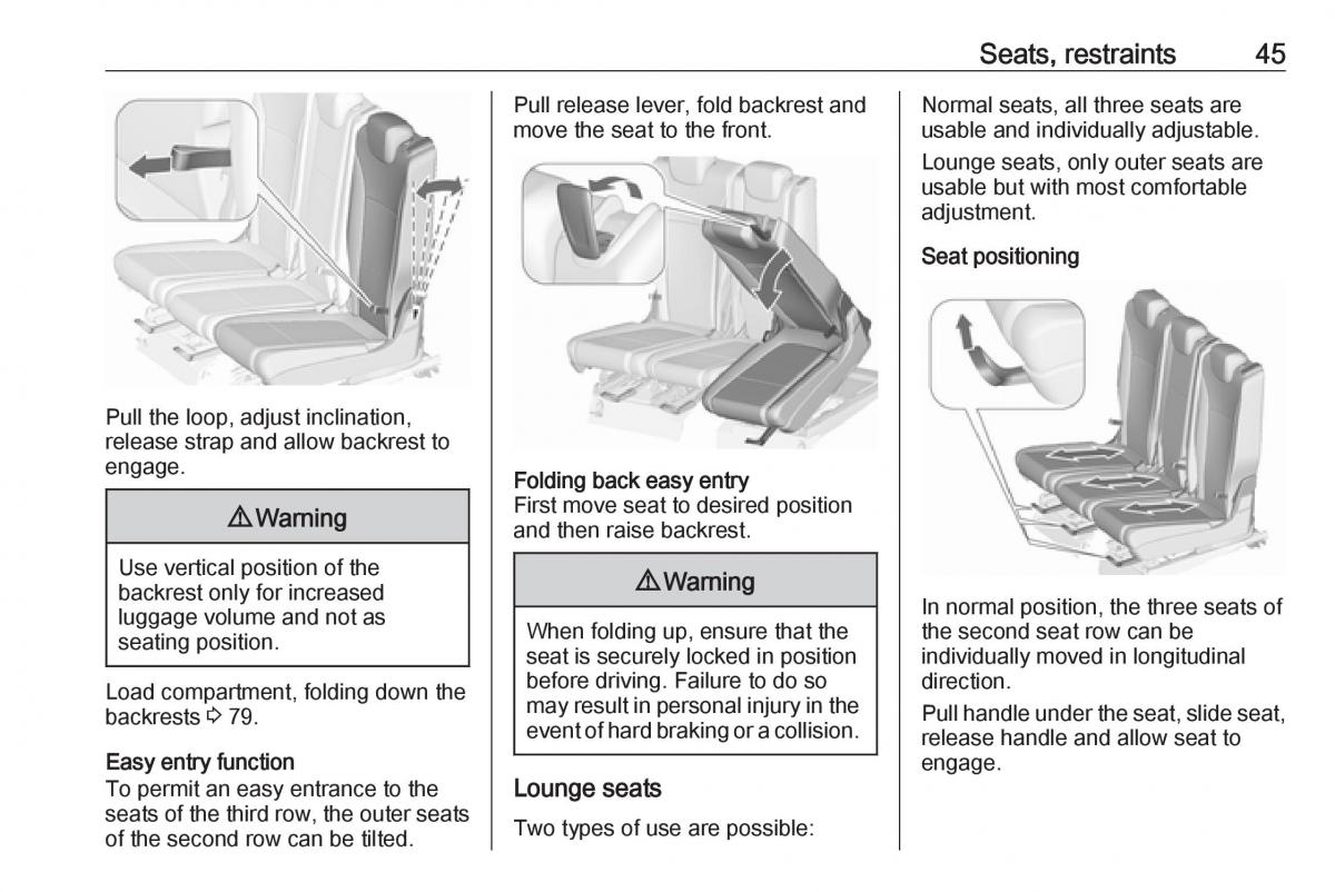 Opel Zafira C FL owners manual / page 47