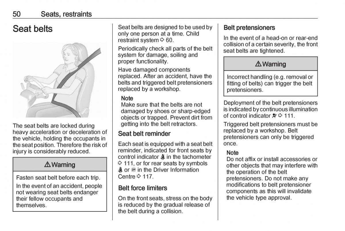 Opel Zafira C FL owners manual / page 52