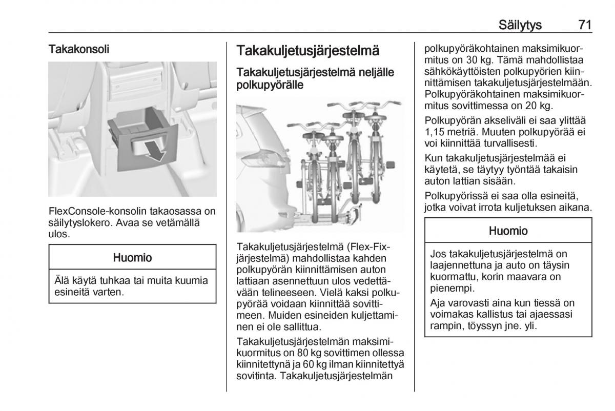 Opel Zafira C FL omistajan kasikirja / page 73